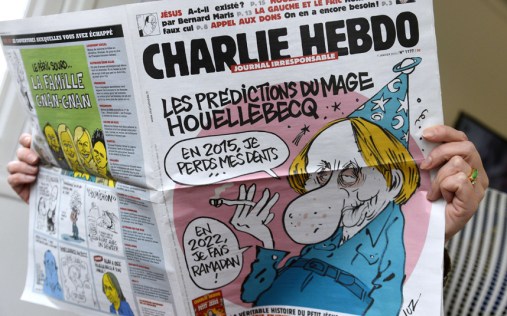 On the day of the massacre, Charlie Hebdo published a satire of Houllebecq on its cover. (Photo Courtesy of: www.Telegraph.co.uk)